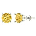 thumbnail image 1 of 4 ct Push-Back Stud Earrings for Women | 8.0mm Round Cut Natural Citrine | 18K White Gold, 1 of 5