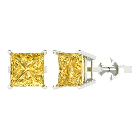 Clara Pucci 4Ct Natural Citrine Princess Cut VVS1 Push Back Stud 14k Solid hypoallergenic Gold Designer Earrings For November