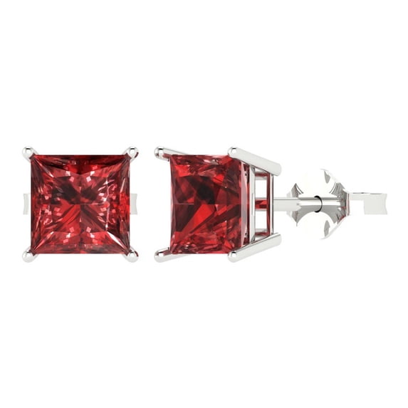 Clara Pucci 4Ct Natural Garnet Princess Cut VVS1 Push Back Stud 14k Solid hypoallergenic Gold Designer Earrings For January