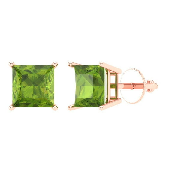 Clara Pucci 4Ct Natural Peridot Princess Cut VVS1 Screw Back Stud 14k Solid hypoallergenic Gold Designer Earrings For August