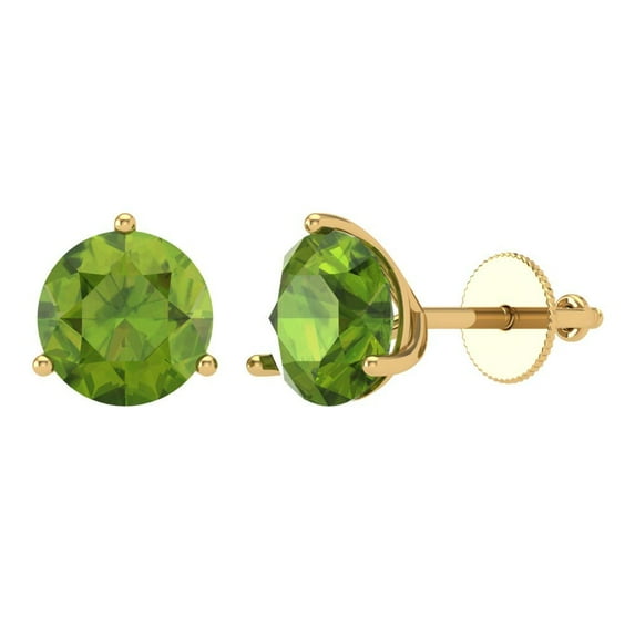 Clara Pucci 4Ct Natural Peridot Round Cut VVS1 Screw Back Stud 14k Solid hypoallergenic Gold Designer Earrings For August