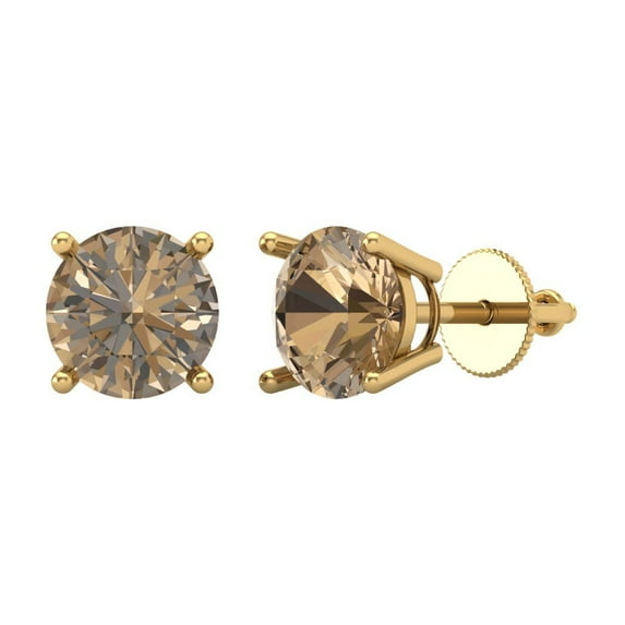 Clara Pucci 4Ct Champagne Round Cut VVS1 Screw Back Stud 18k Solid hypoallergenic Gold Designer Earrings For April