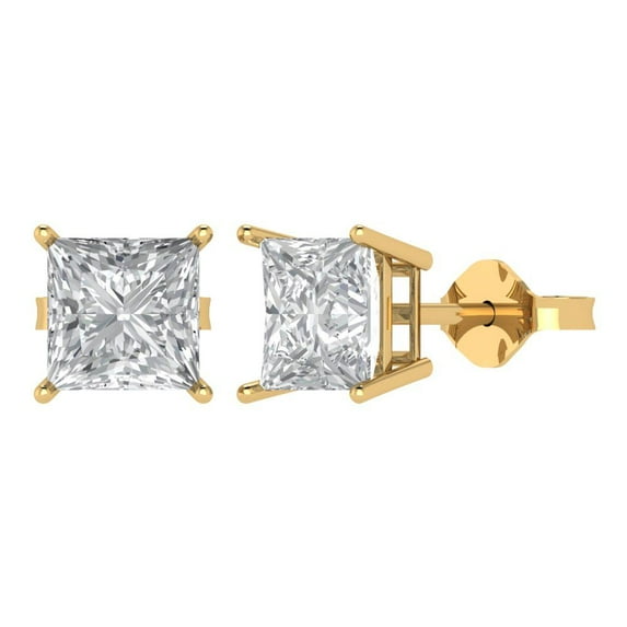 Clara Pucci 4Ct Clear Princess Cut VVS1 Push Back Stud 18k Solid hypoallergenic Gold Designer Earrings For April