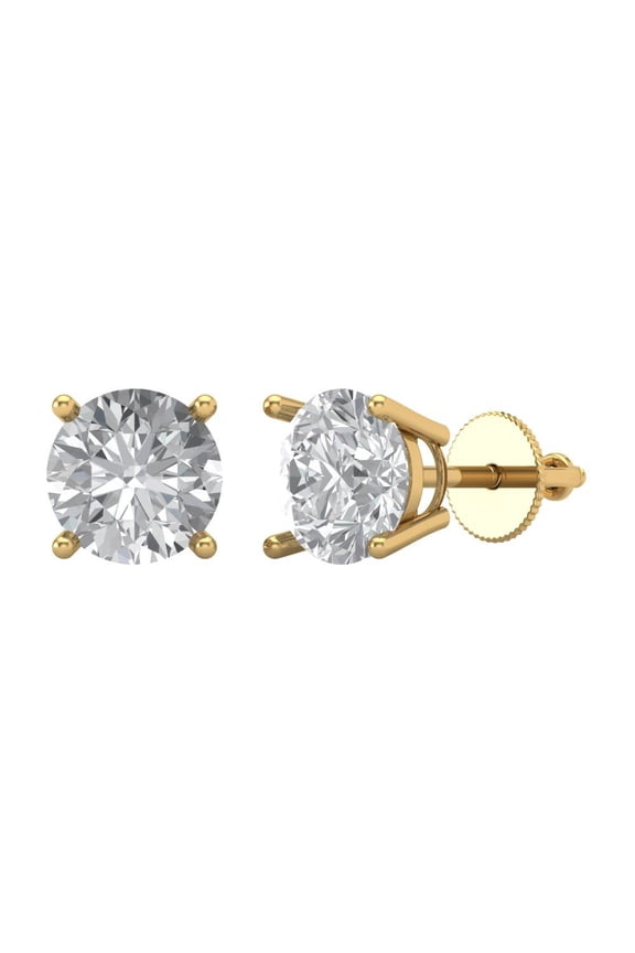 4Ct Clear Round Cut VVS1 Screw Back Stud 14k Solid hypoallergenic Gold Designer Earrings For April