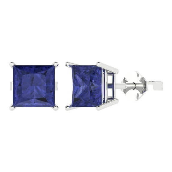 Clara Pucci 4Ct Tanzanite Princess Cut VVS1 Push Back Stud 14k Solid hypoallergenic Gold Designer Earrings For December