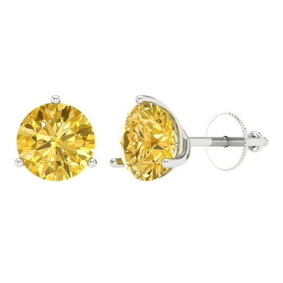 Clara Pucci 4Ct Yellow Round Cut VVS1 Screw Back Stud 18k Solid hypoallergenic Gold Designer Earrings For April