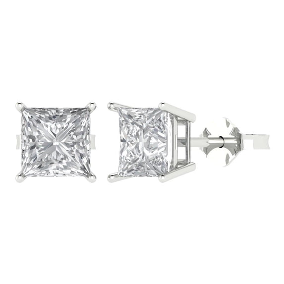 Clara Pucci 4Ct Synthetic Moissanite Princess Cut VVS1 Push Back Stud 18k Solid hypoallergenic Gold Designer Earrings For April