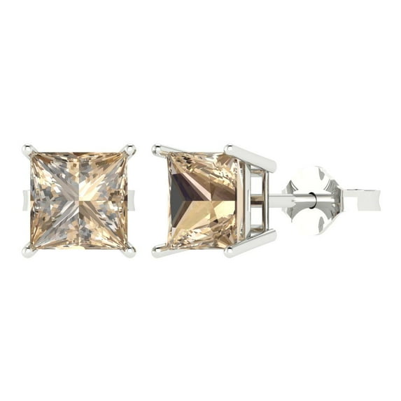 Clara Pucci 4Ct Synthetic Yellow Moissanite Princess Cut VVS1 Push Back Stud 14k Solid hypoallergenic Gold Designer Earrings For April