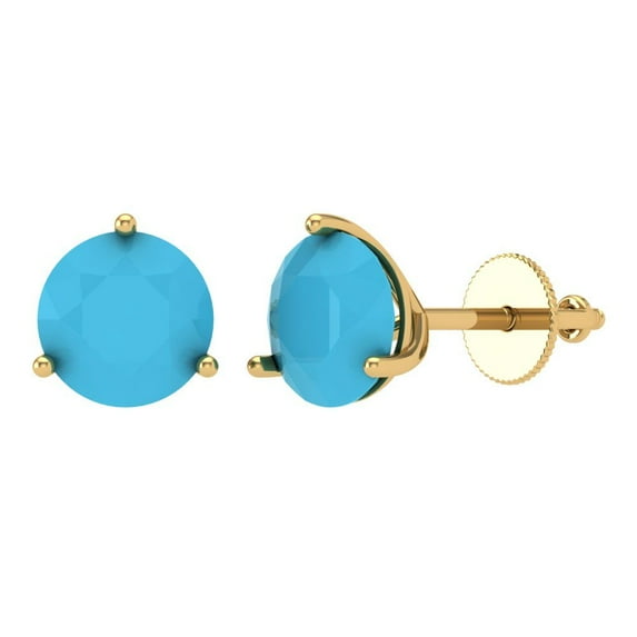 Clara Pucci 4Ct Turquoise Round Cut VVS1 Screw Back Stud 14k Solid hypoallergenic Gold Designer Earrings For December