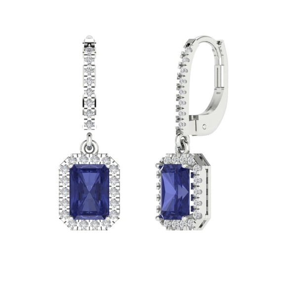 Clara Pucci 5.8072Ct Tanzanite Emerald Cut VVS1 Lever Back Drop Dangle 14k Solid hypoallergenic Gold Designer Earrings For December