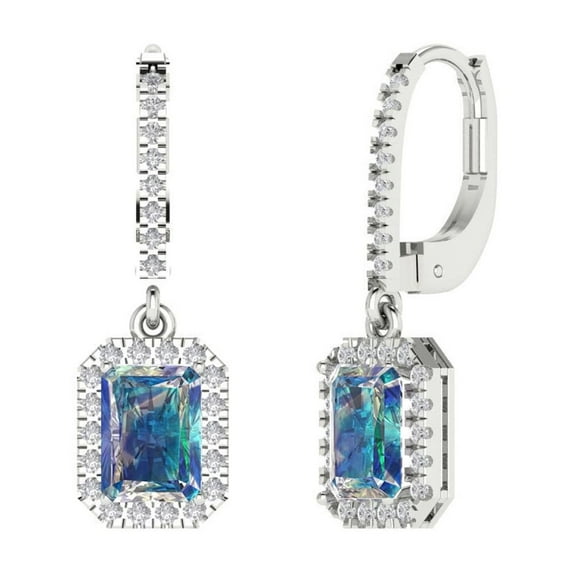 Clara Pucci 5.8072Ct Synthetic Blue Moissanite Emerald Cut VVS1 Lever Back Drop Dangle 14k Solid hypoallergenic Gold Designer Earrings For April