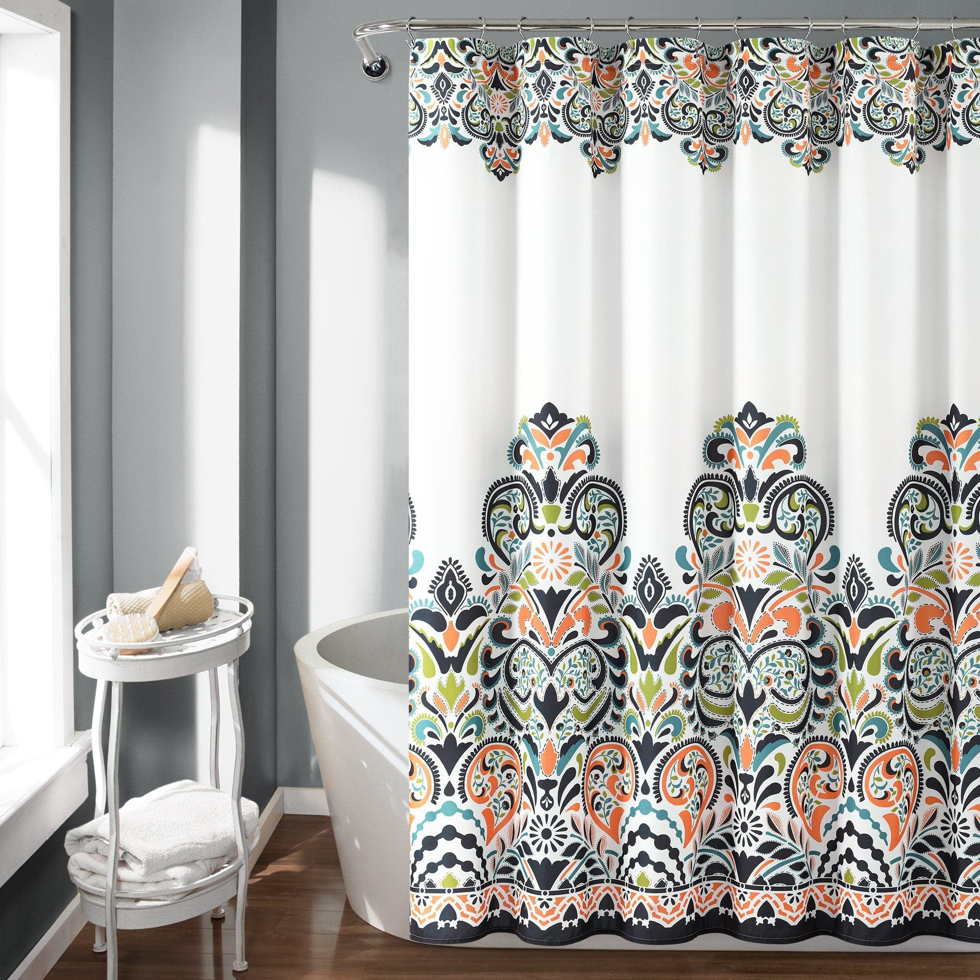 Clara Shower Curtain Navy/Tangerine Single 72X72