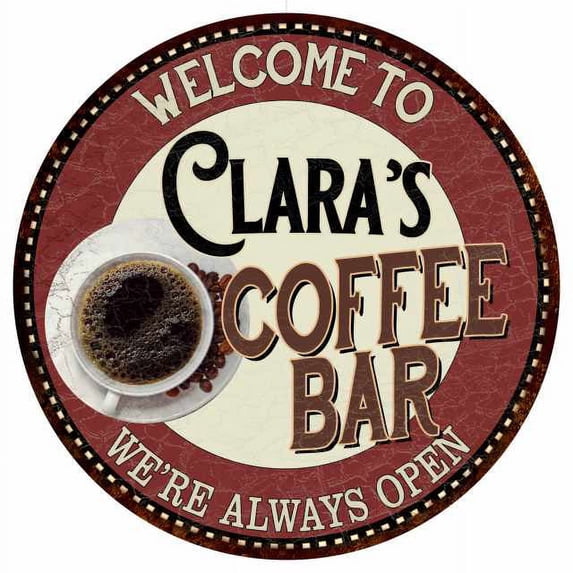 Clara's Coffee Bar Round Metal Sign Kitchen Room Wall Decor 100140041146