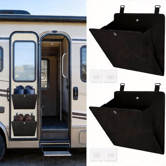 ClaraHome RV Wall Mounted Shoe Rack Foldable Space Saving Shoe Organizer with Deep Pockets 2-Pack Standard Size Black