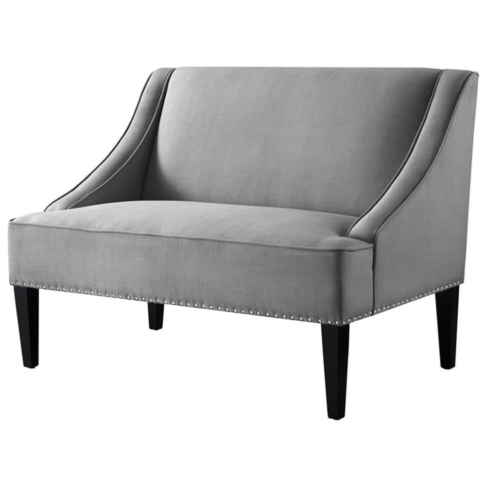 Clare Espresso Finish Light Grey Linen Swoop Arm Settee Bench