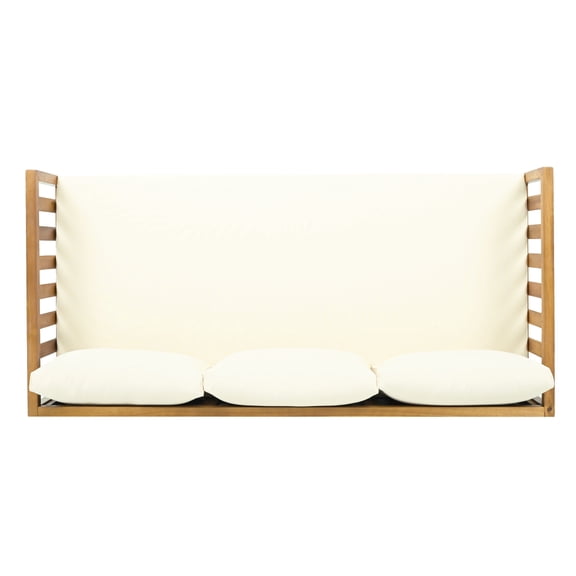 Claremont 3Seater Outdoor Daybed, Acacia Wood Frame Patio Sofa with WaterResistant Beige Cushions, Slatted Backrest Outdoor Lounge Day Bed for Backyard Garden Poolside