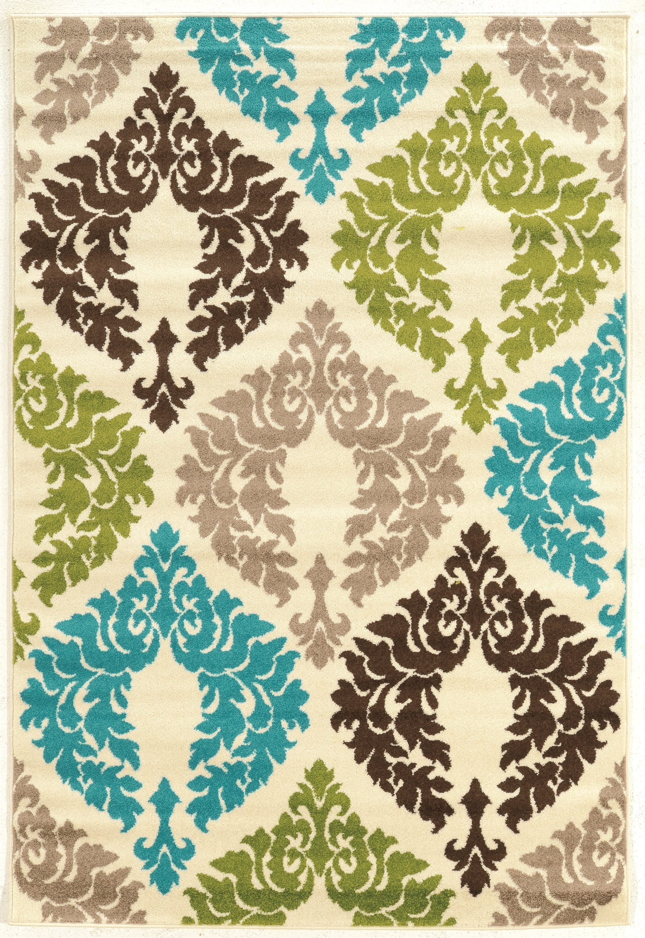 Claremont Damask Ivory Turquoise Area Rug 8x10 Polypropylene ...