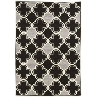Claremont Quatrefoil Black/Grey Rug, Multiple Sizes