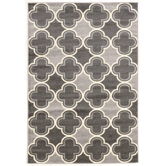 Claremont Quatrefoil Grey/Grey Rug, Multiple Sizes