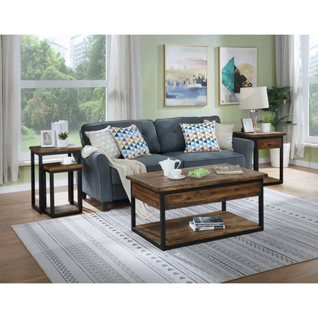 Claremont Rustic Natural Wood Set Coffee Table End Table and Two Nesting Tables