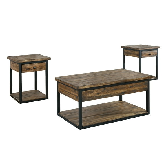 Claremont Rustic Wood Set with Coffee Table and End Table with Drawer