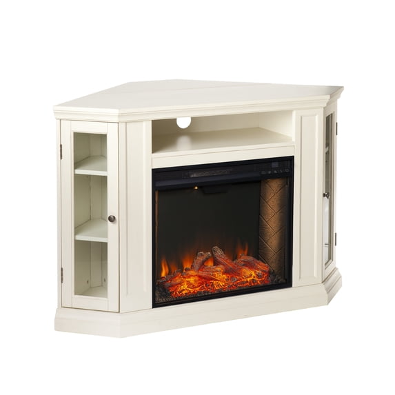 Claremont Smart Corner Fireplace with Storage - Ivory