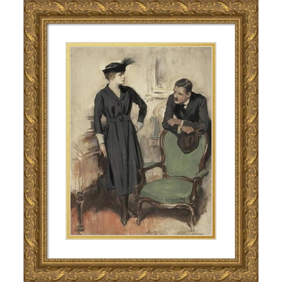 Clarence F. Underwood 11x14 Gold Ornate Wood Frame and Double Matted Museum Art Print Titled - A Family in Distress