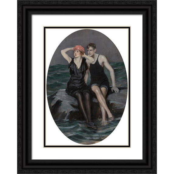 Clarence F. Underwood 18x24 Black Ornate Framed Double Matted Museum Art Print Titled: Swimmers