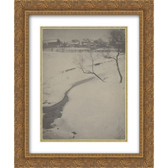 Clarence White 2x Matted 20x24 Gold Ornate Framed Art Print 'Winter Landscape, Newark, Ohio'