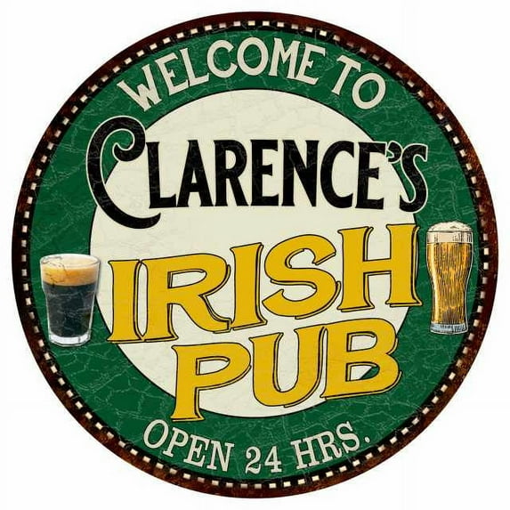 Clarence's Irish Pub 14" Round Metal Sign Kitchen Bar Wall Decor 100140036462