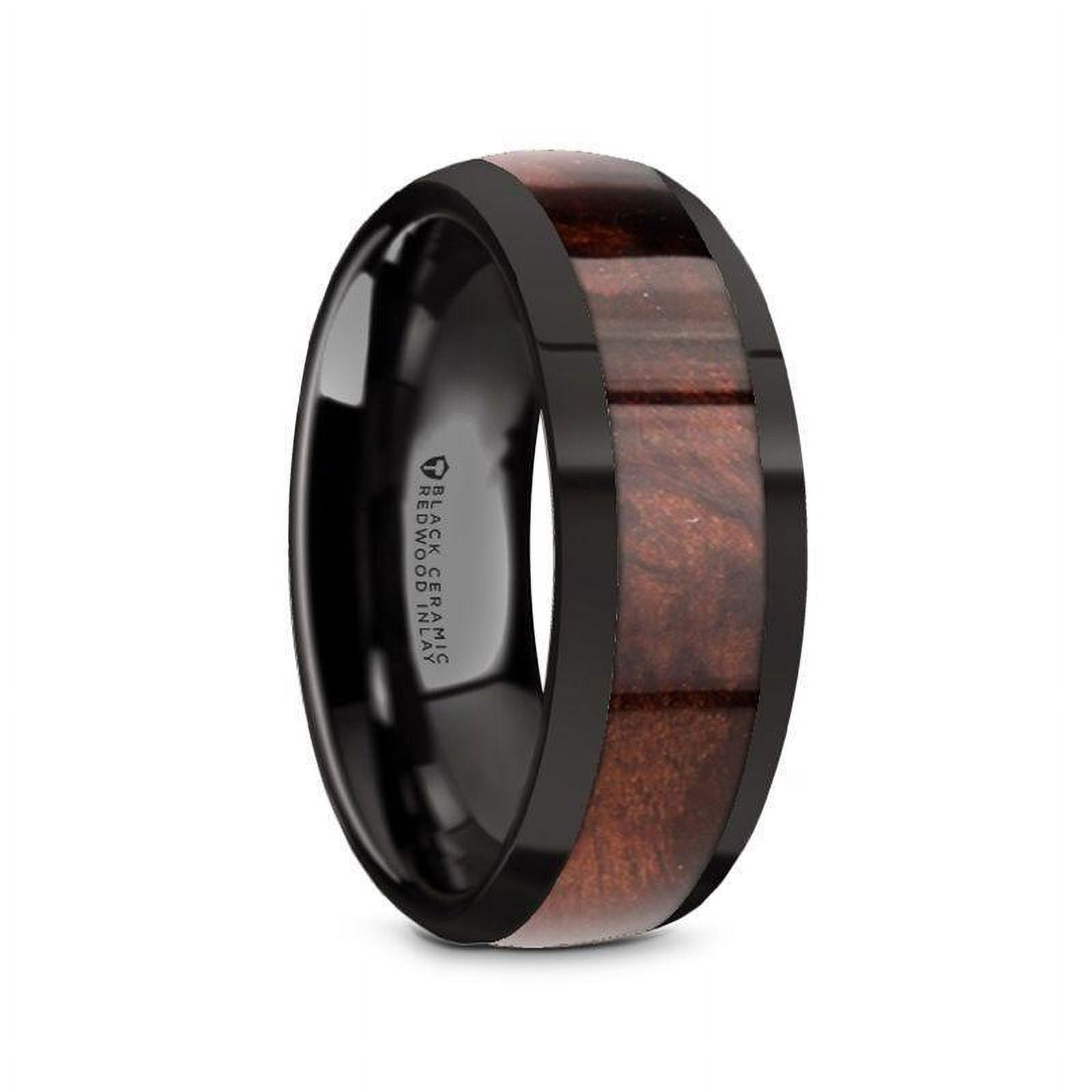 Claret Black Ceramic Polished Edges Mens Domed Wedding Band With Claret Black Ceramic Polished Edges Mens Domed Wedding Band With