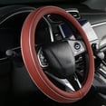 thumbnail image 1 of Claret Leather Steering Wheel Cover Fiber Strip Car Steering Wheel Cover Universal 15 Inch for Women, 1 of 8