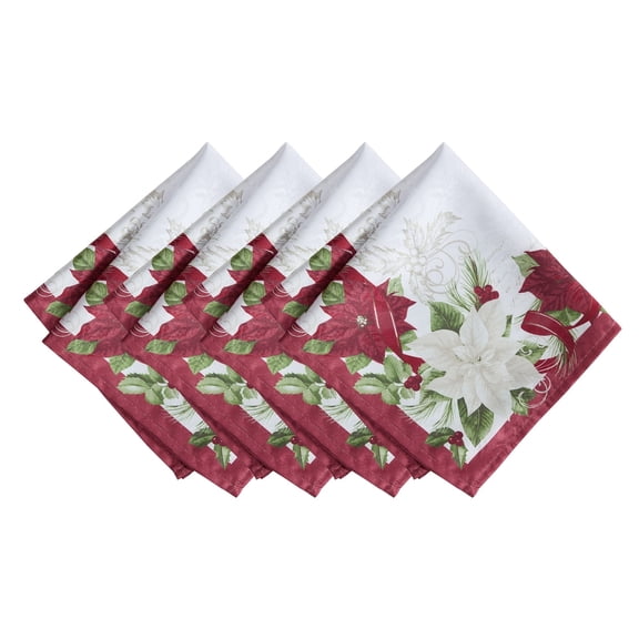 Threadmade Clarette Poinsettia Holiday Fabric Napkins, Set of 4, Rose - 17"W x 17"L
