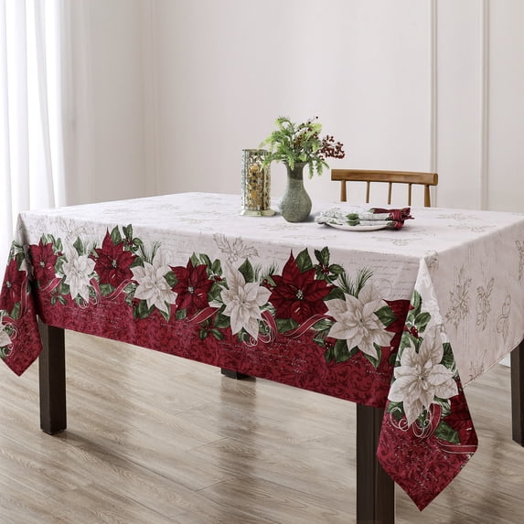 Elrene Home Fashions Clarette Poinsettia Holiday Fabric Tablecloth, Rose, 60" x 144"