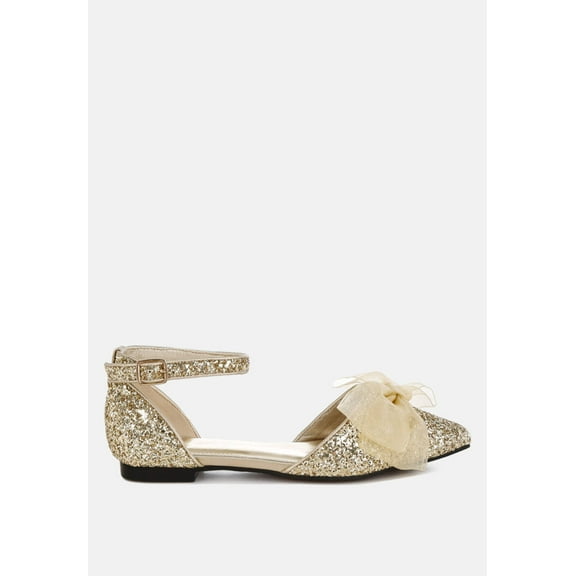 Clarice Sheer Bow Detail Glitter Flat Sandals