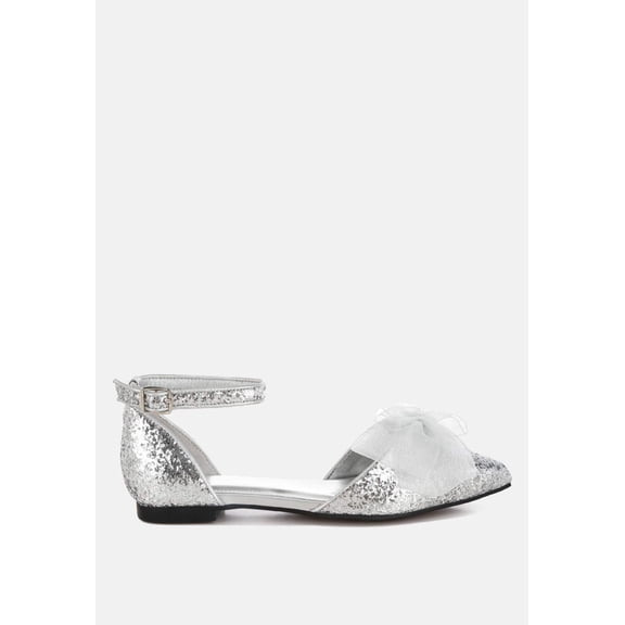Clarice Sheer Bow Detail Glitter Flat Sandals