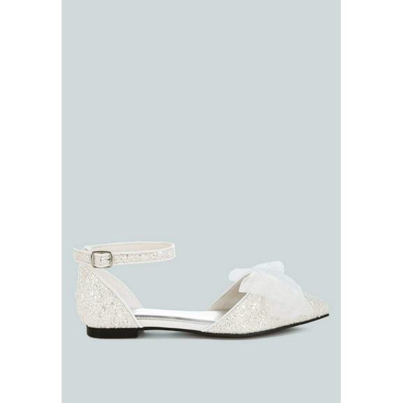 Clarice Sheer Bow Detail Glitter Flat Sandals