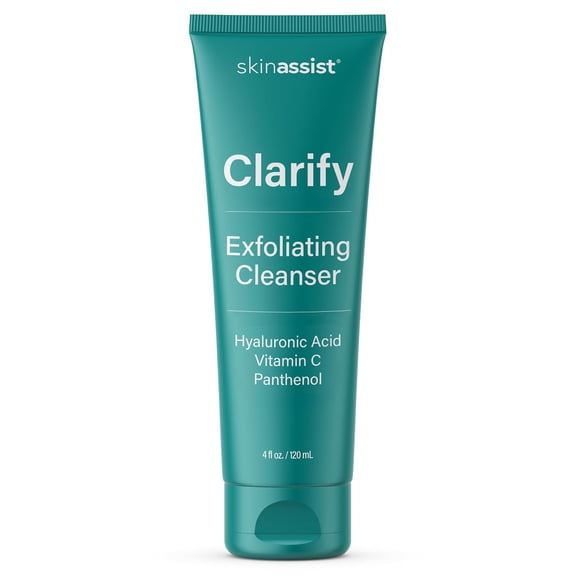 Clarify Exfoliating Face Wash, Facial Cleanser and Face Scrub with Hyaluronic Acid, Vitamins C & E, Panthenol & Allantoin, Gentle Daily Facial Exfoliator Facewash for Women, 4 fl oz