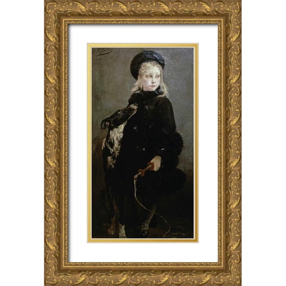 Clarin, Georges Jules Victor 9x14 Gold Ornate Wood Framed with Double Matting Museum Art Print Titled - Little Animal Trainer