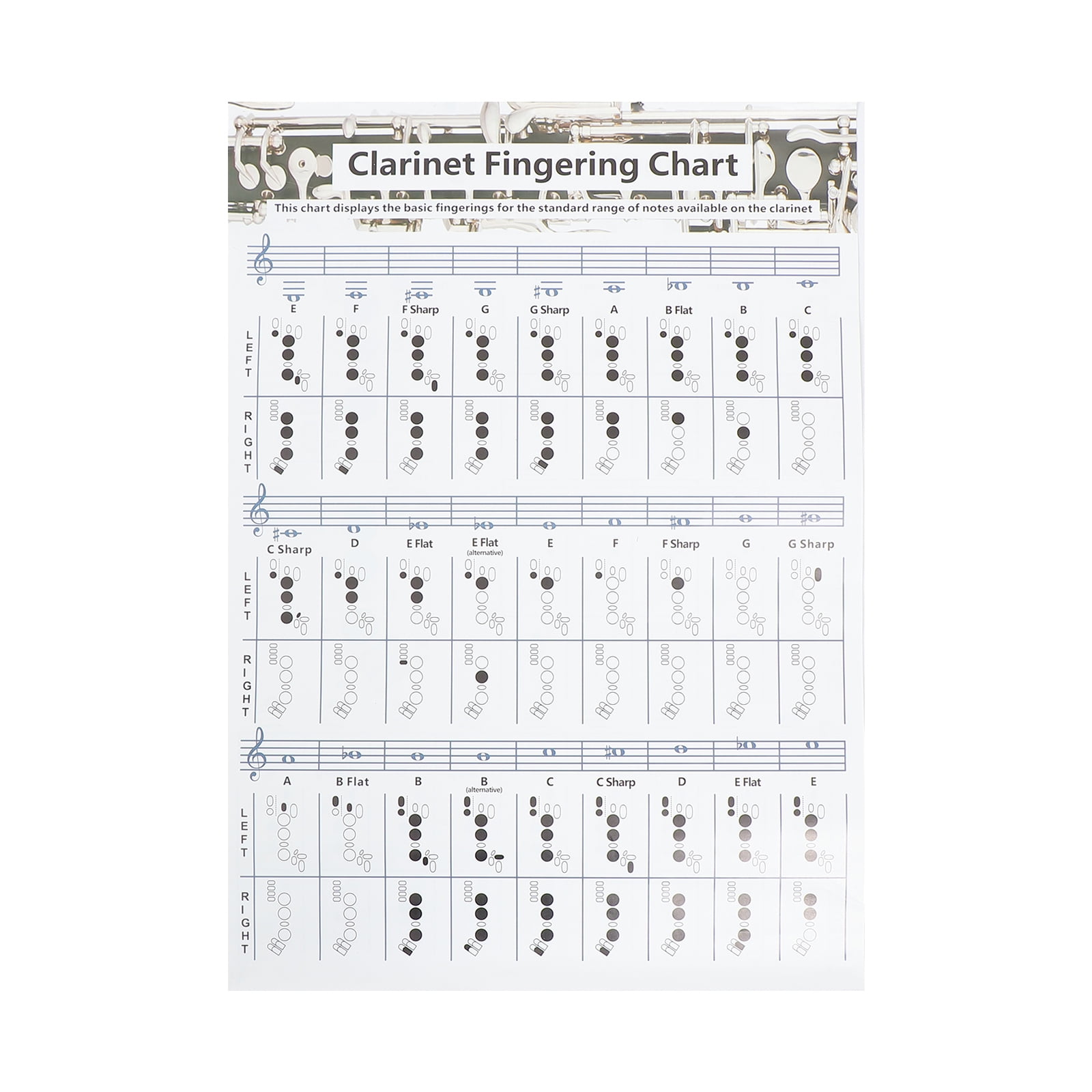 Clarinet Chord Score Chords Poster Tracking Chart for Beginner Note ...