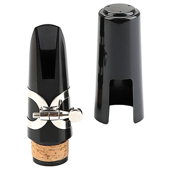 Black Clarinet Mouthpiece with Protective Cap, Plastic and Metal Design for Instrument Performance and Practice