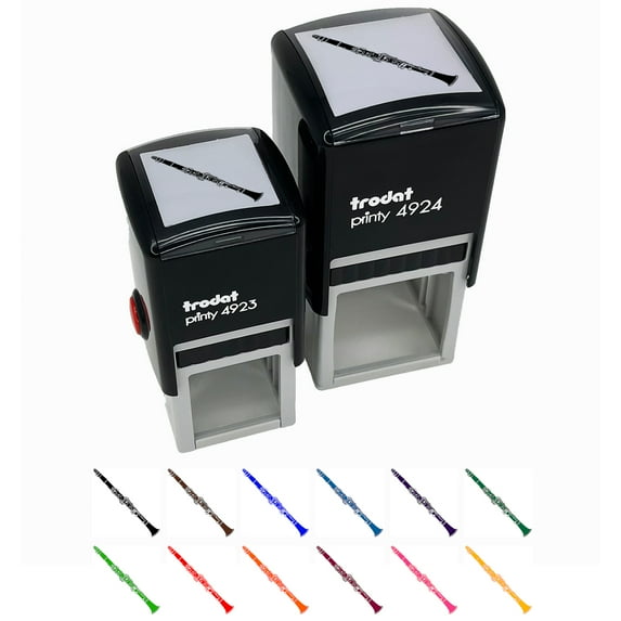 Clarinet Woodwind Musical Instrument Self-Inking Rubber Stamp Ink Stamper - Sky Blue Ink - Small 1 Inch