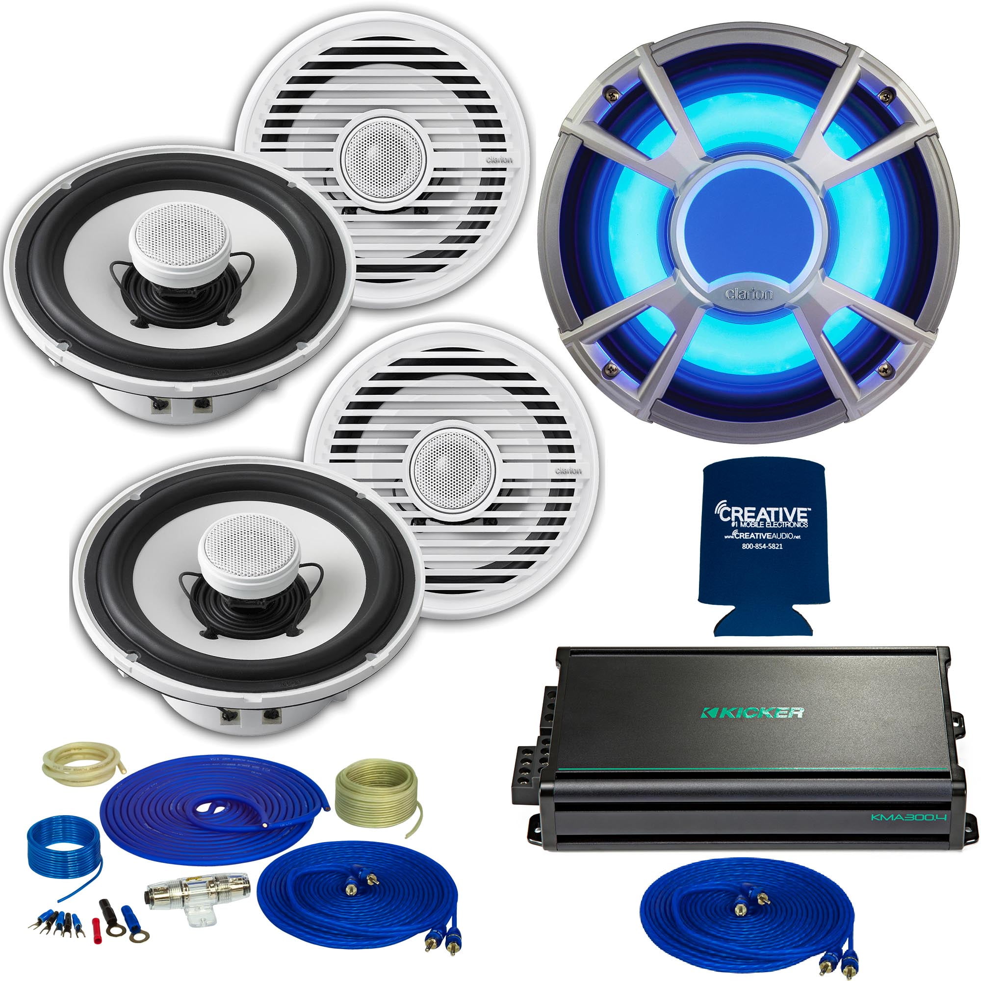 Clarion CMG1622R 6.5" Marine Speakers (2 pair) & CMQ2512WL 10" Marine