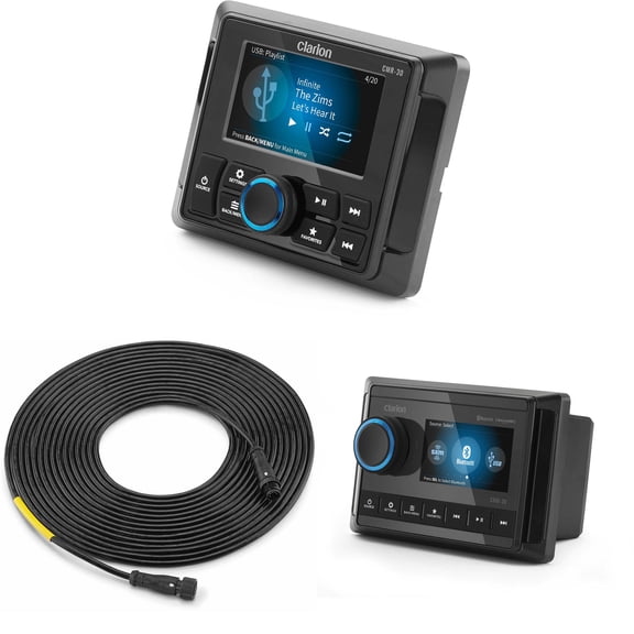 Clarion CMM-30 Marine Source Unit with Color LCD Display & CMR-30 Wired Marine Remote with 2.4" LCD Display & 25' cable