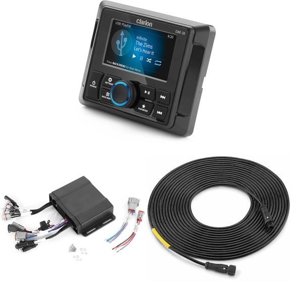 Clarion CMM-30BB Hideaway Marine Source Unit NMEA 2000 & CMR-30 Wired Marine Remote with 2.4" LCD Display & 25' cable