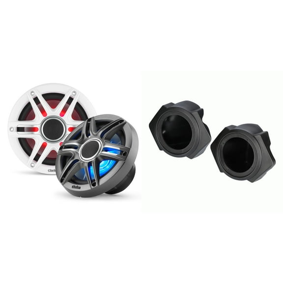 Clarion CMSP-651RGB-SWG Premium 6.5" Sport Grill LED Marine Speakers & Polaris RZR Front 6.5" Speaker Pods 2014-UP ( Except PRO XP)