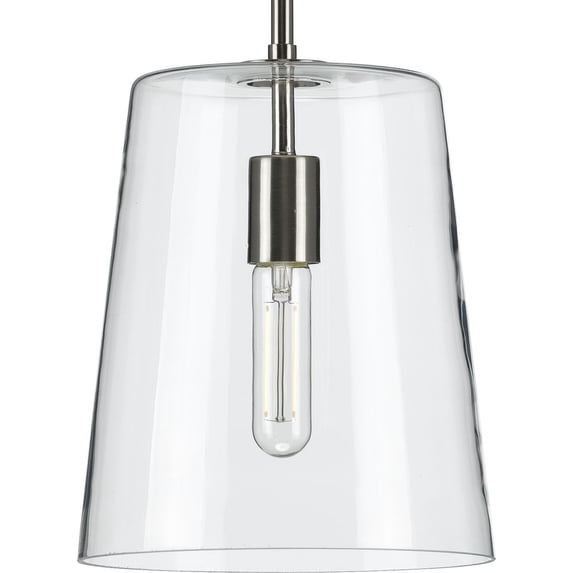 Clarion Collection One-Light Brushed Nickel Clear Glass Coastal Pendant Light