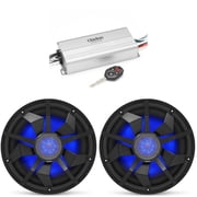 Clarion Marine 4 Channel Amp & 2 12" Black Grill Boat Audio Upgrade Bundle
