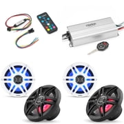 Clarion Marine 4 Channel Amp & 2 6.5" LED Boat Audio Upgrade Bundle  Includes LED Remote