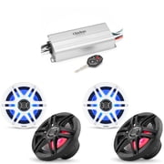 Clarion Marine 4 Channel Amp & 2 CMS-651RGB-SWB 6.5" LED Boat Audio Upgrade Bundle